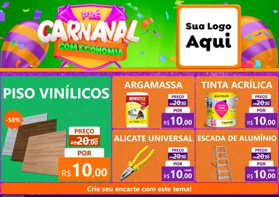 Modelo de Encarte para Encarte A4 Horizontal com o tema Pré-Carnaval Com Economia para Material para Construção