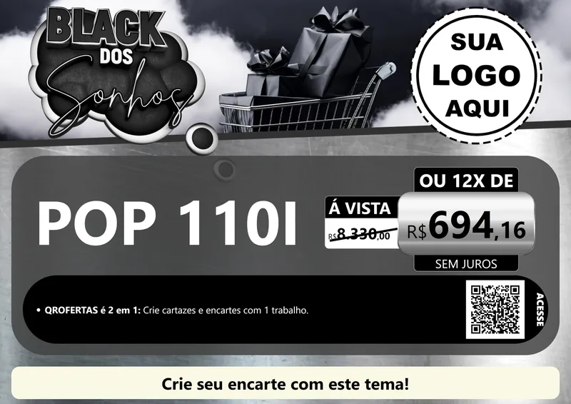 Modelo de Cartaz para Cartaz A4 Horizontal com o tema Black dos Sonhos para Concessionaria de Motos