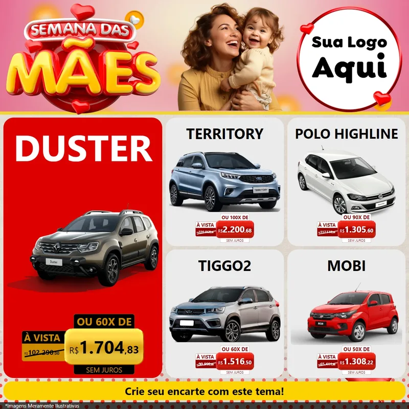 Modelo de Rede Social para Feed Facebook com o tema Semana das Mães para Concessionaria de Carros