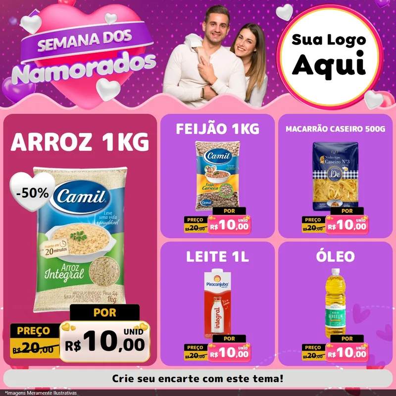 Modelo de Rede Social para Feed Facebook com o tema Semana dos Namorados para Supermercado