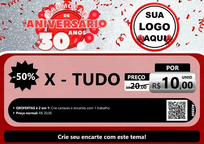 Modelo de Cartaz para Cartaz A4 Horizontal com o tema Promoção de Aniversário - 30 Anos para Hamburgueria