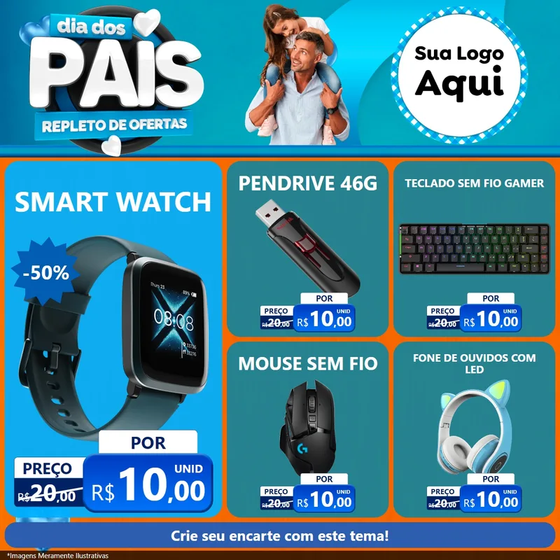 Modelo de Rede Social para Feed Facebook com o tema Dia Dos Pais Repleto de Ofertas para Informática