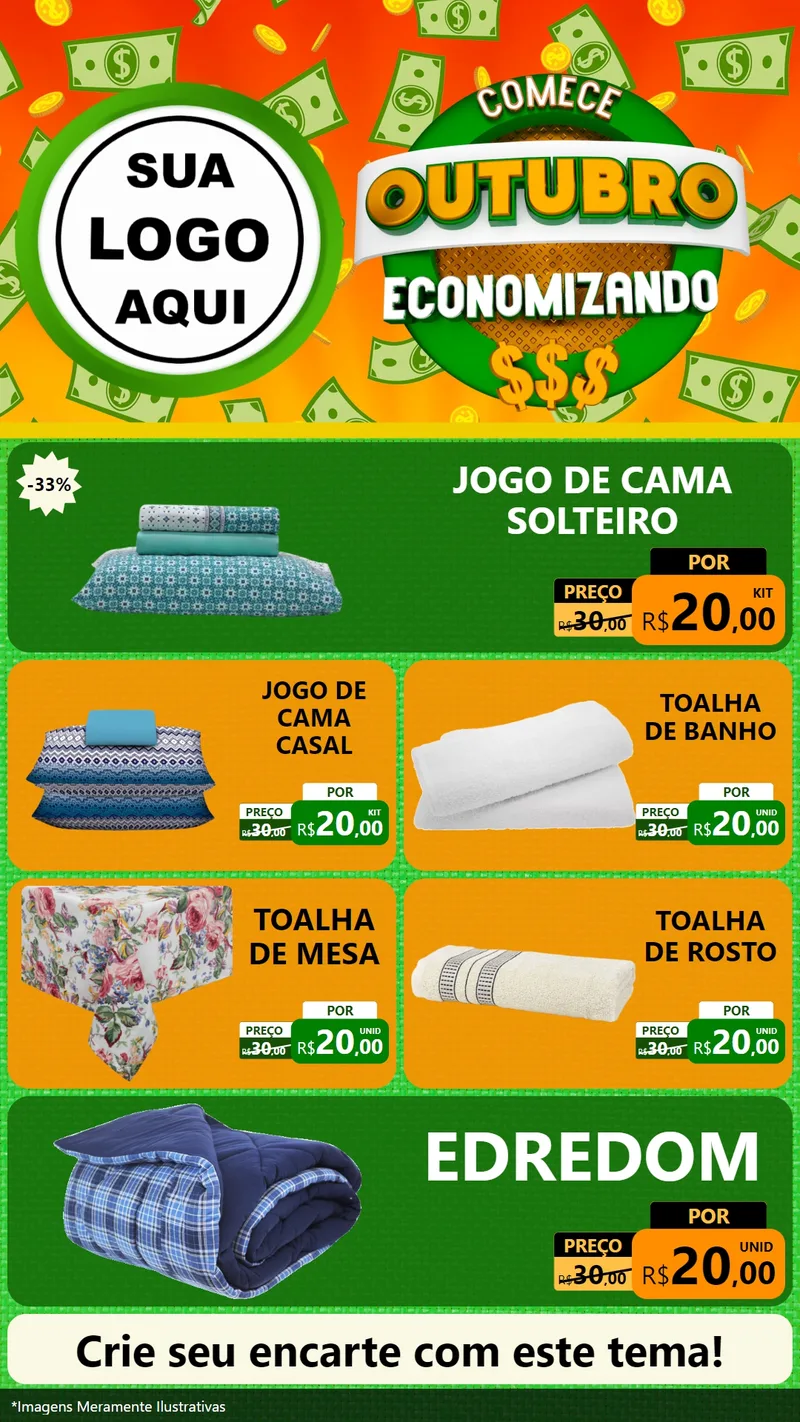 Modelo de TV para TV Vertical com o tema Comece Outubro Economizando para Cama, Mesa e Banho