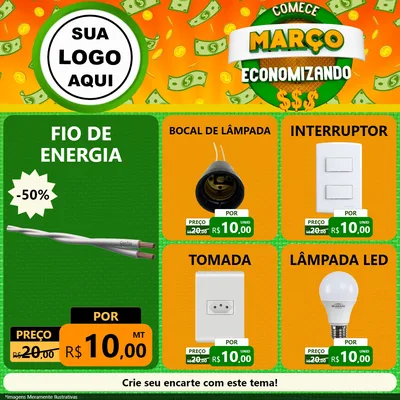 Modelo de Rede Social para Feed Facebook com o tema Comece Março Economizando para Materiais Elétricos