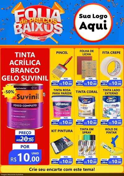Modelo de Encarte para Encarte A4 Vertical com o tema Folia de Preços Baixos para Tintas e Ferramentas
