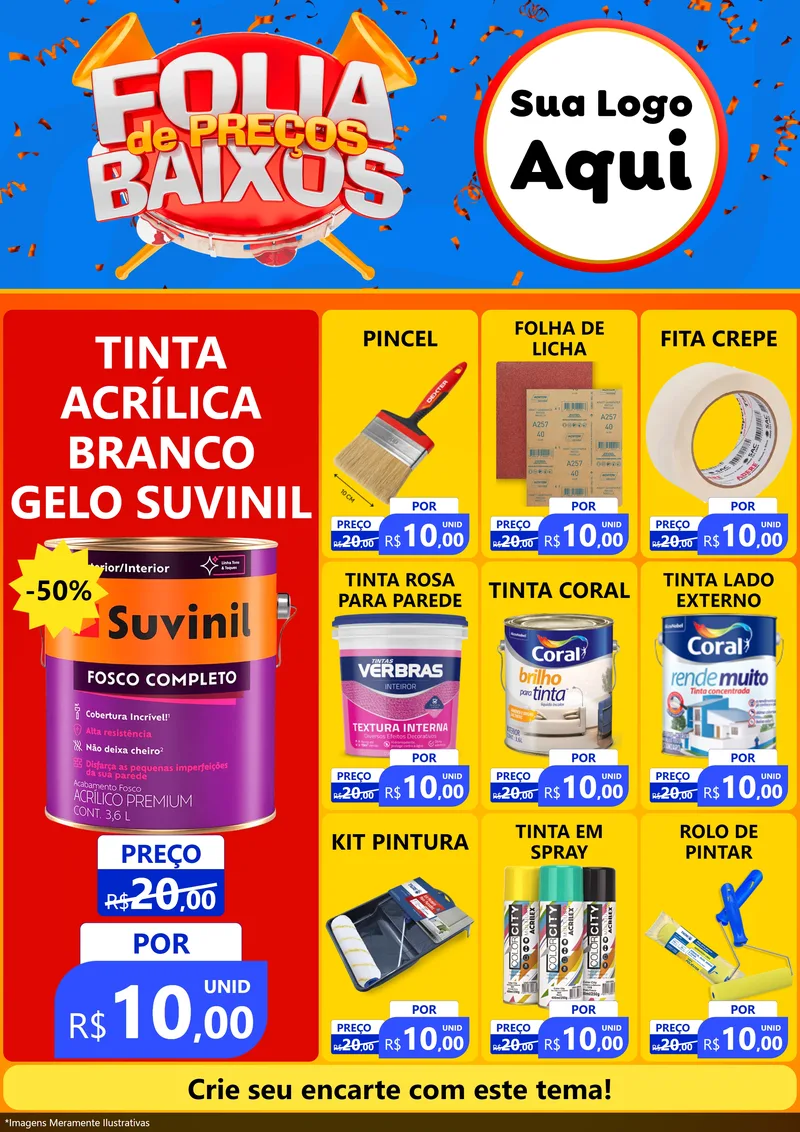 Modelo de Encarte para Encarte A4 Vertical com o tema Folia de Preços Baixos para Tintas e Ferramentas