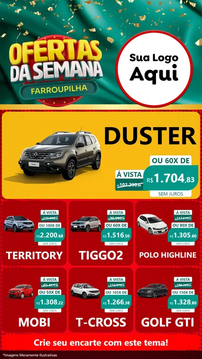 Modelo de Rede Social para Stories com o tema Ofertas da Semana Farroupilha para Concessionaria de Carros