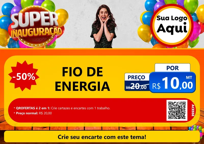 Modelo de Cartaz para Cartaz A4 Horizontal com o tema Super Inauguração para Materiais Elétricos