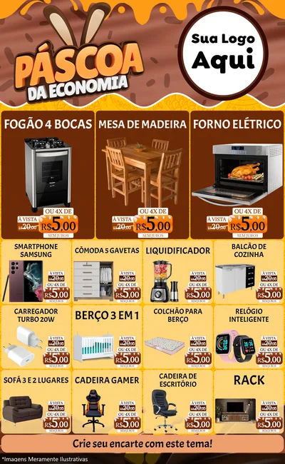 Modelo de Encarte para Encarte Grande com o tema Páscoa da Economia para Móveis e Eletro