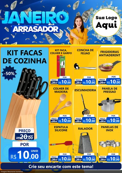 Modelo de Encarte para Encarte A4 Vertical com o tema Janeiro Arrasador para Utilidades Domésticas