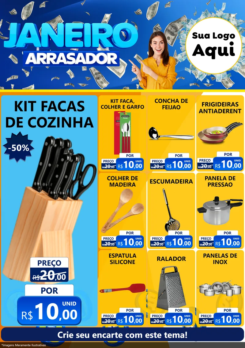 Modelo de Encarte para Encarte A4 Vertical com o tema Janeiro Arrasador para Utilidades Domésticas