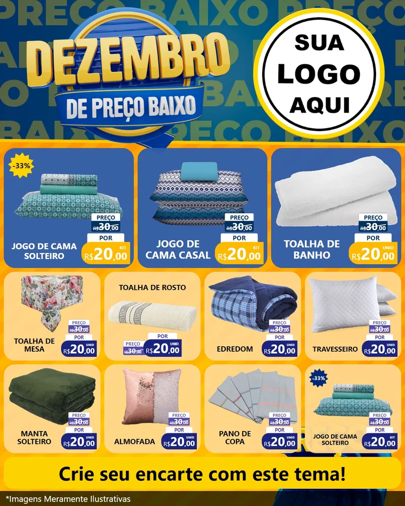 Modelo de Rede Social para Feed Instagram com o tema Dezembro de Preço Baixo para Cama, Mesa e Banho