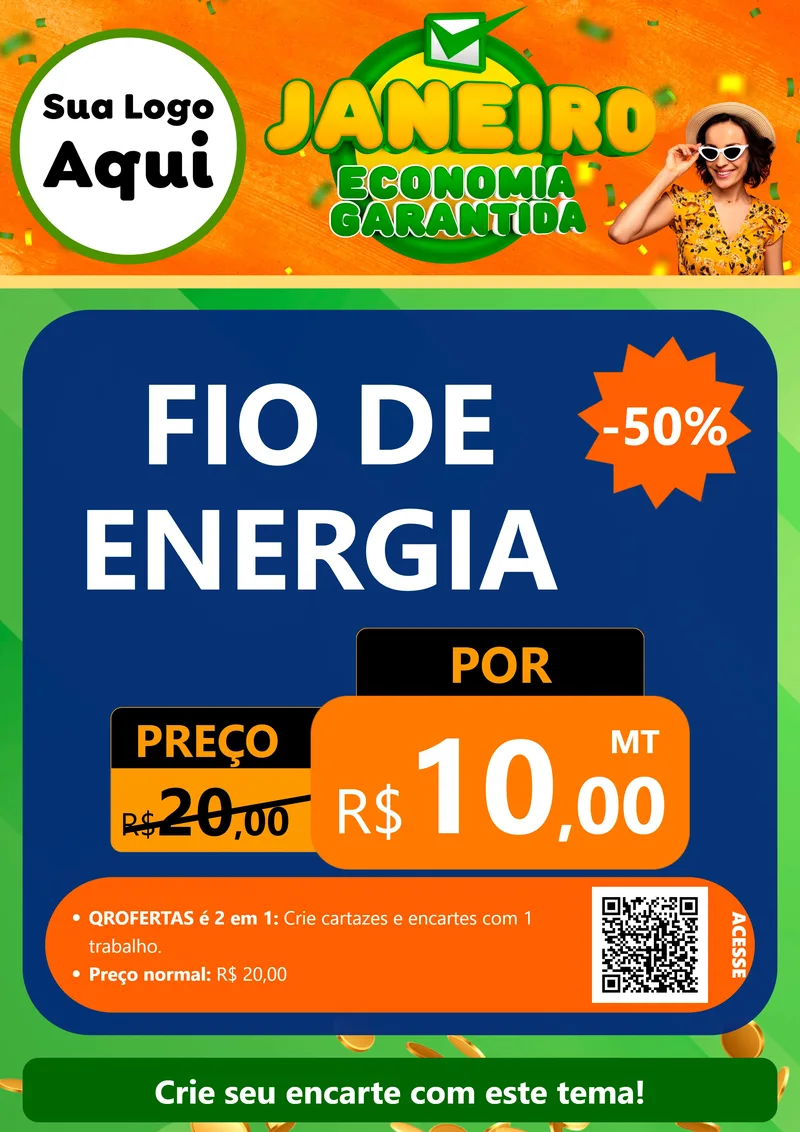 Modelo de Cartaz para Cartaz A4 Vertical com o tema Janeiro - Economia Garantida para Materiais Elétricos