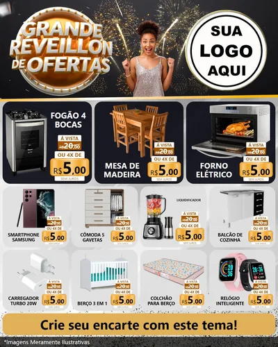 Modelo de Rede Social para Feed Instagram com o tema Grande Réveillon de Ofertas para Móveis e Eletro