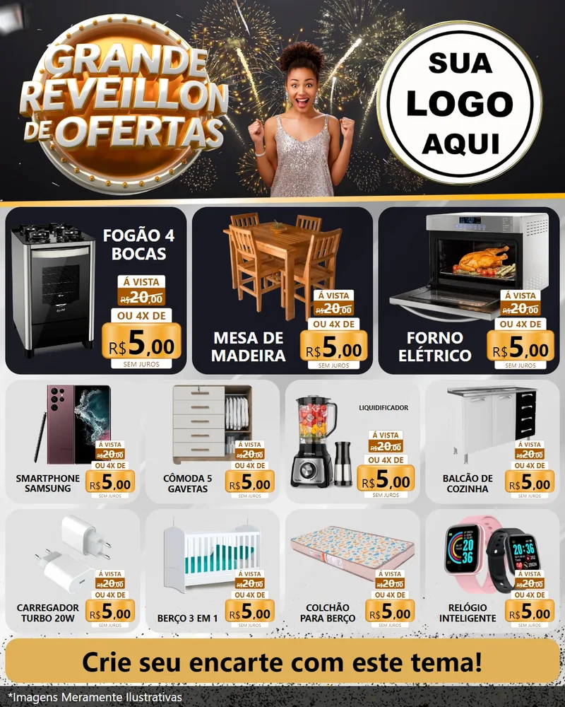 Modelo de Rede Social para Feed Instagram com o tema Grande Réveillon de Ofertas para Móveis e Eletro