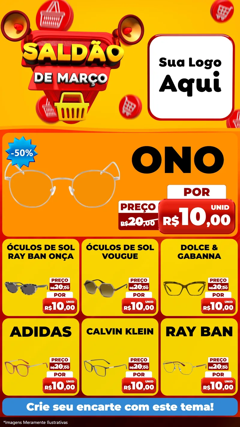 Modelo de Rede Social para Stories com o tema Saldão de Março para Óticas
