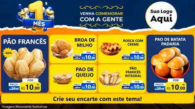 Modelo de TV para TV Horizontal com o tema Um Mês de Aniversário para Padaria