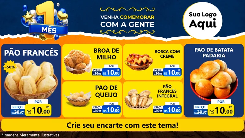 Modelo de TV para TV Horizontal com o tema Um Mês de Aniversário para Padaria