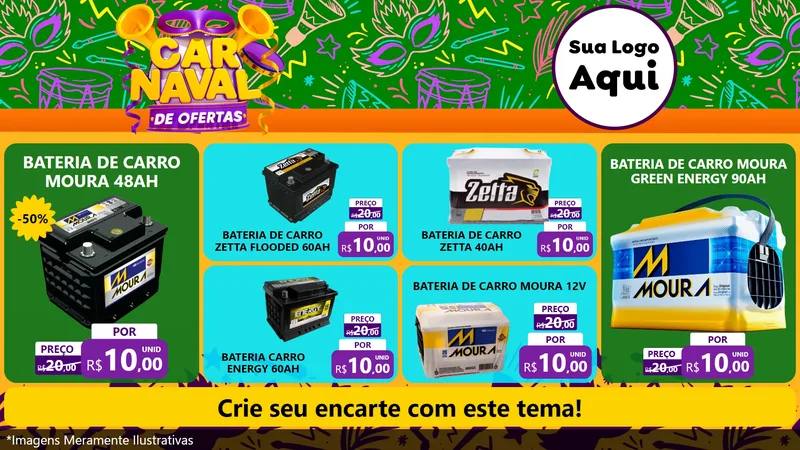 Modelo de TV para TV Horizontal com o tema Carnaval de Ofertas para Baterias Elétricas