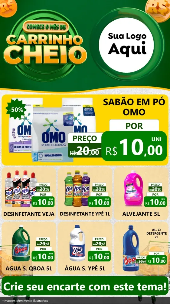 Modelo de Rede Social para Stories com o tema Carrinho Cheio para Produtos de Limpeza