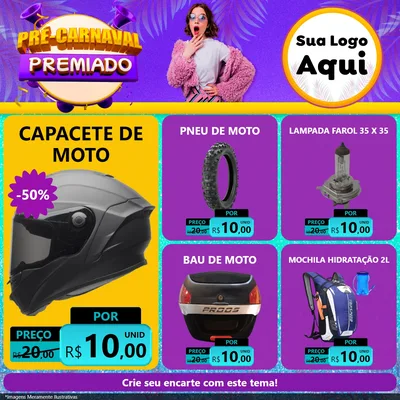 Modelo de Rede Social para Feed Facebook com o tema Pré-Carnaval Premiado para Moto peças