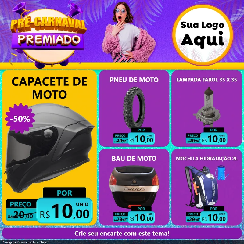 Modelo de Rede Social para Feed Facebook com o tema Pré-Carnaval Premiado para Moto peças