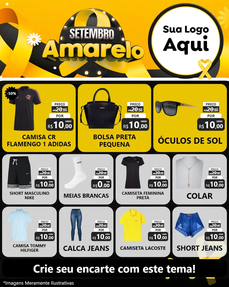 Modelo de Rede Social para Feed Instagram com o tema Setembro Amarelo para Roupas e acessórios