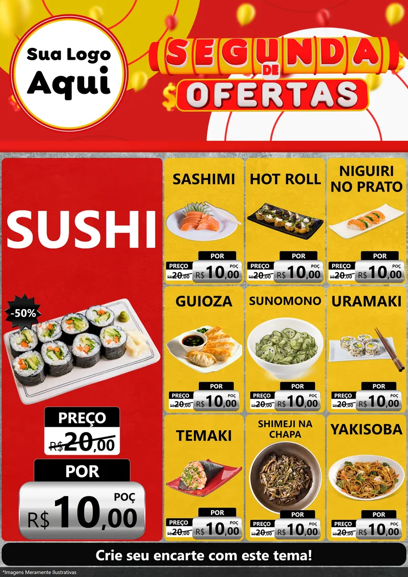Modelo de Encarte para Encarte A4 Vertical com o tema Segunda de Ofertas para Comida japonesa