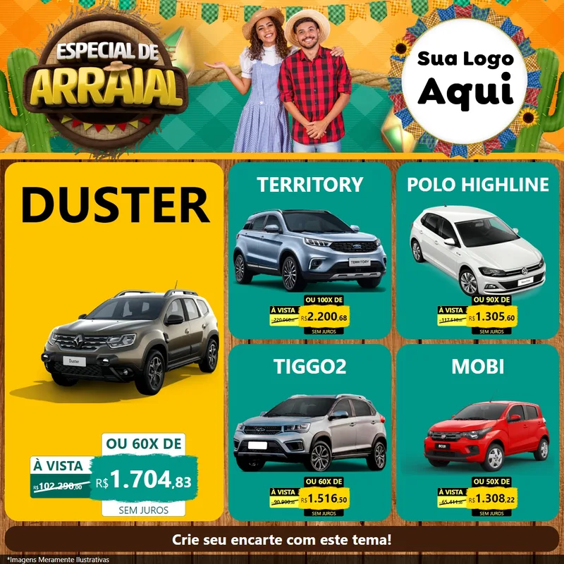 Modelo de Rede Social para Feed Facebook com o tema Especial De Arraial para Concessionaria de Carros