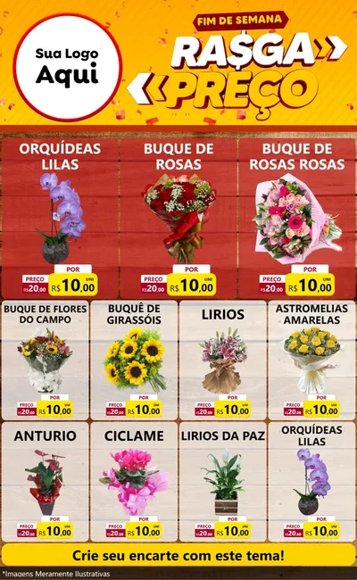 Modelo de Encarte para Encarte Grande com o tema Fim de Semana Rasga Preços para Floricultura e jardim