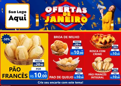 Modelo de Encarte para Encarte A4 Horizontal com o tema Ofertas de Janeiro para Padaria