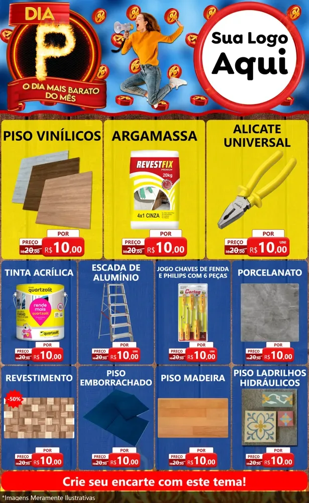 Modelo de Encarte para Encarte Grande com o tema Dia P - O Dia Mais Barato Do Mês para Material para Construção