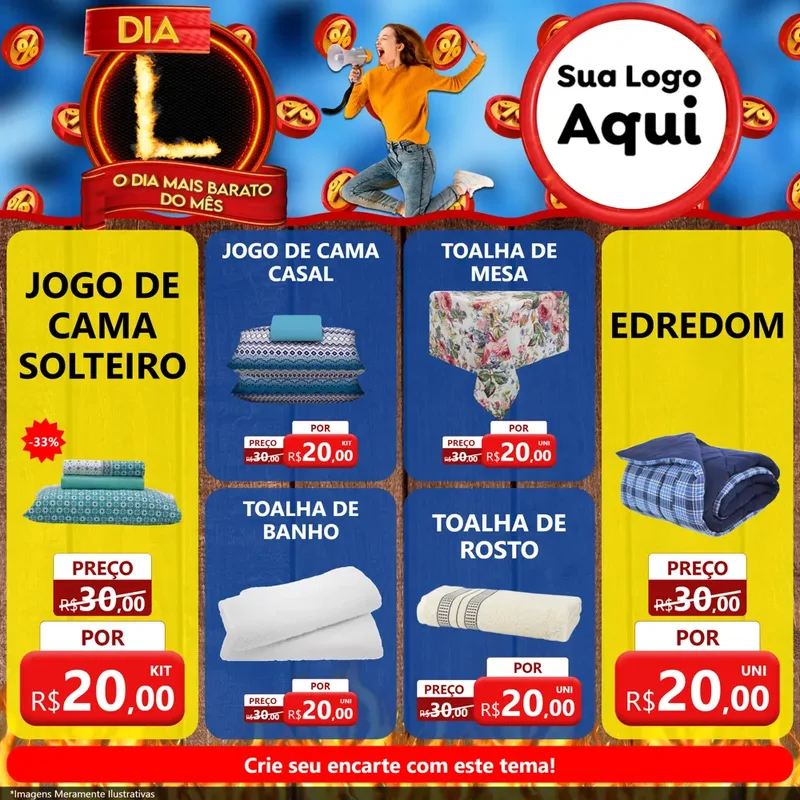 Modelo de Rede Social para Feed Facebook com o tema Dia L - O Dia Mais Barato Do Mês para Cama, Mesa e Banho