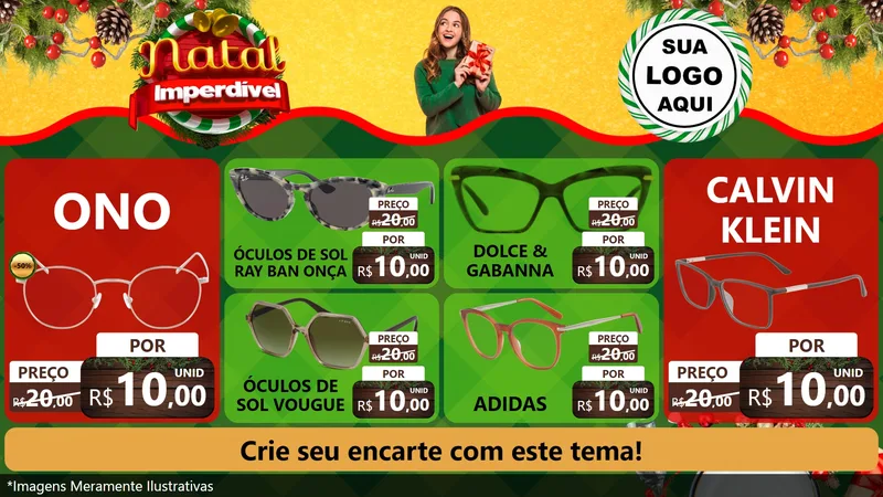 Modelo de TV para TV Horizontal com o tema Natal Imperdível para Óticas