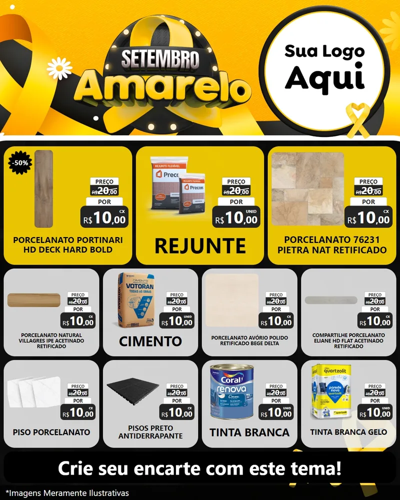 Modelo de Rede Social para Feed Instagram com o tema Setembro Amarelo para Pisos e revestimentos