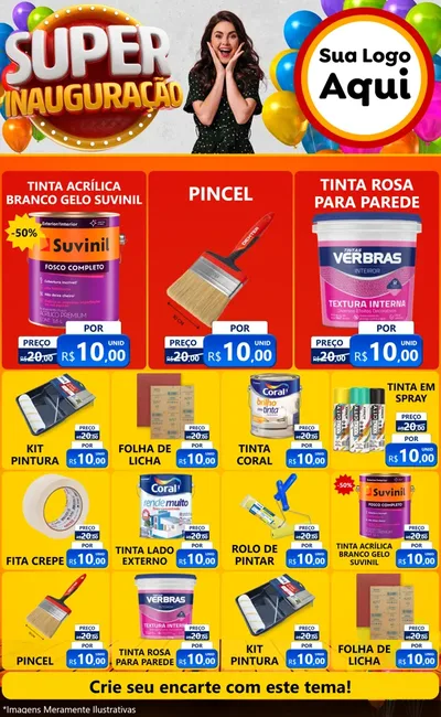 Modelo de Encarte para Encarte Grande com o tema Super Inauguração para Tintas e Ferramentas