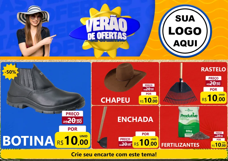 Modelo de Encarte para Encarte A4 Horizontal com o tema Verão de Ofertas para Agropecuária