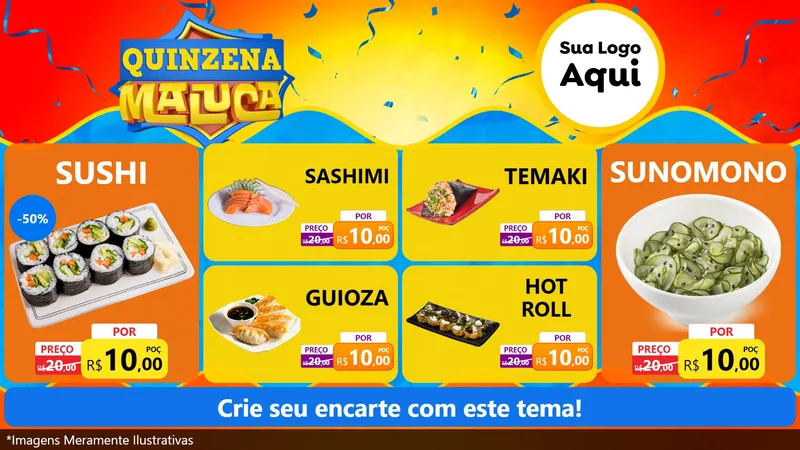 Modelo de TV para TV Horizontal com o tema Quinzena Maluca para Comida japonesa