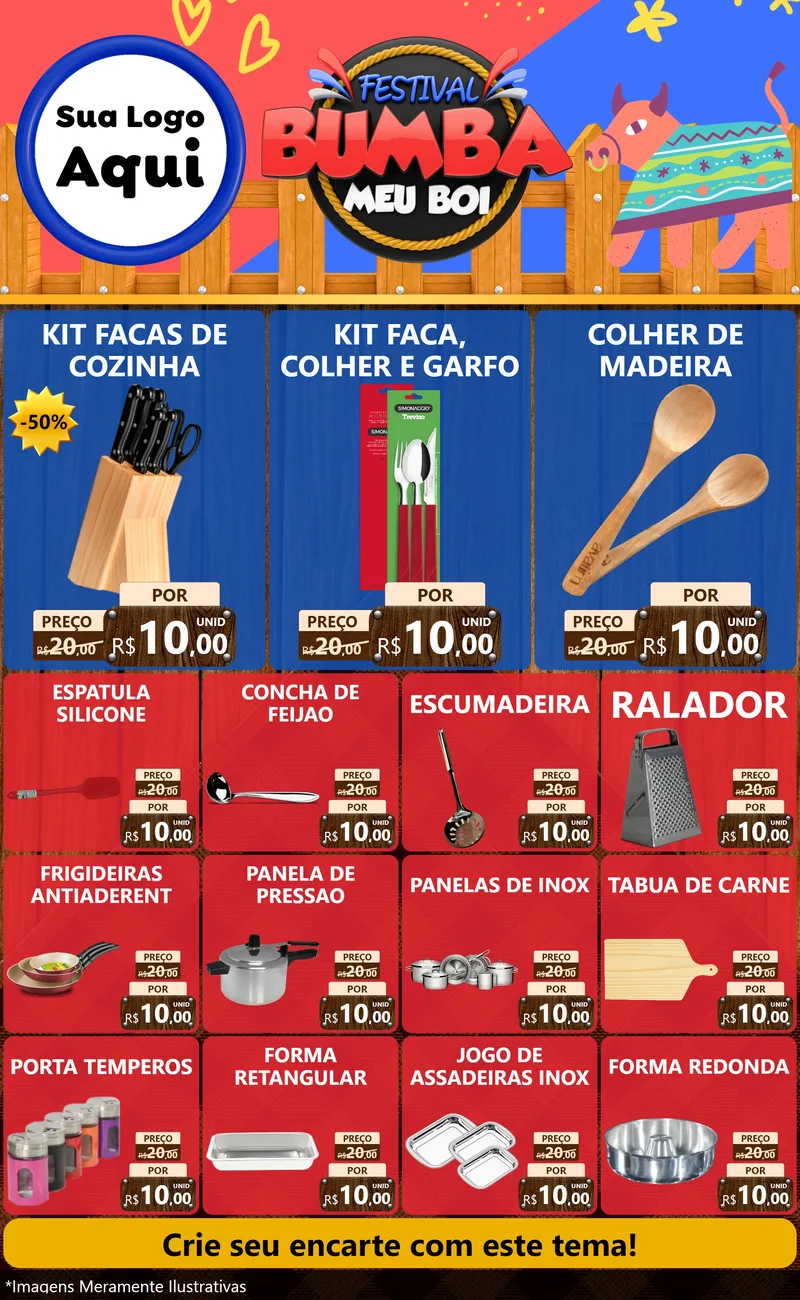 Modelo de Encarte para Encarte Grande com o tema Festival Bumba Meu Boi para Utilidades Domésticas