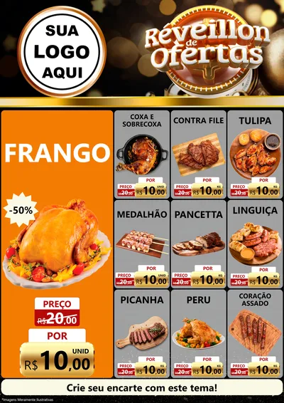Modelo de Encarte para Encarte A4 Vertical com o tema Réveillon de Ofertas para Assados