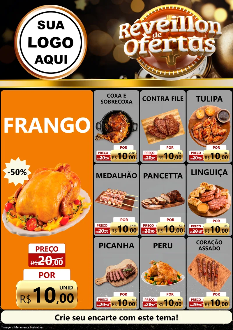 Modelo de Encarte para Encarte A4 Vertical com o tema Réveillon de Ofertas para Assados