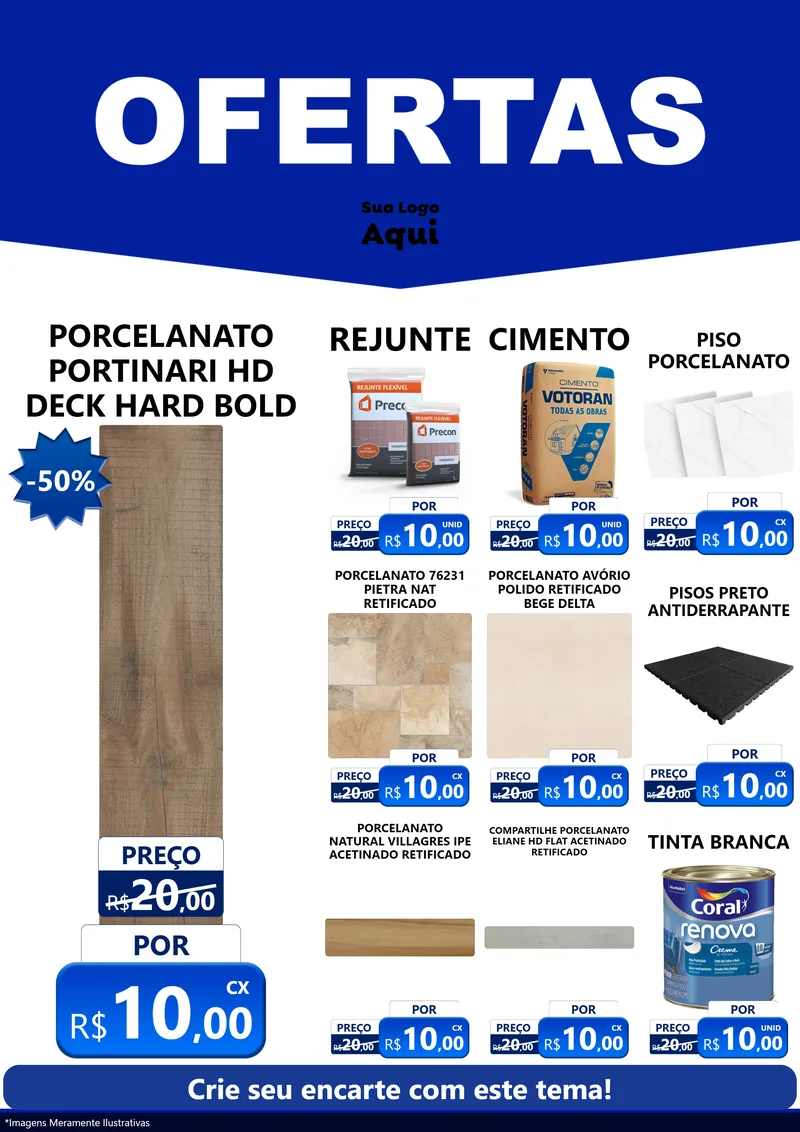 Modelo de Encarte para Encarte A4 Vertical com o tema Ofertas Azul Cartaz para Pisos e revestimentos