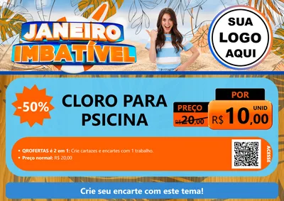 Modelo de Cartaz para Cartaz A4 Horizontal com o tema Janeiro Imbatível para Produtos para Piscina
