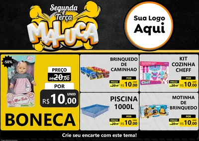 Modelo de Encarte para Encarte A4 Horizontal com o tema Segunda e Terça Maluca para Brinquedos