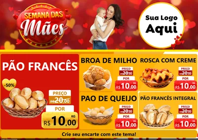 Modelo de Encarte para Encarte A4 Horizontal com o tema Semana das Mães para Padaria