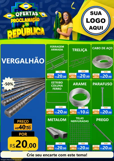 Modelo de Encarte para Encarte A4 Vertical com o tema Ofertas Proclamação da República para Ferragens