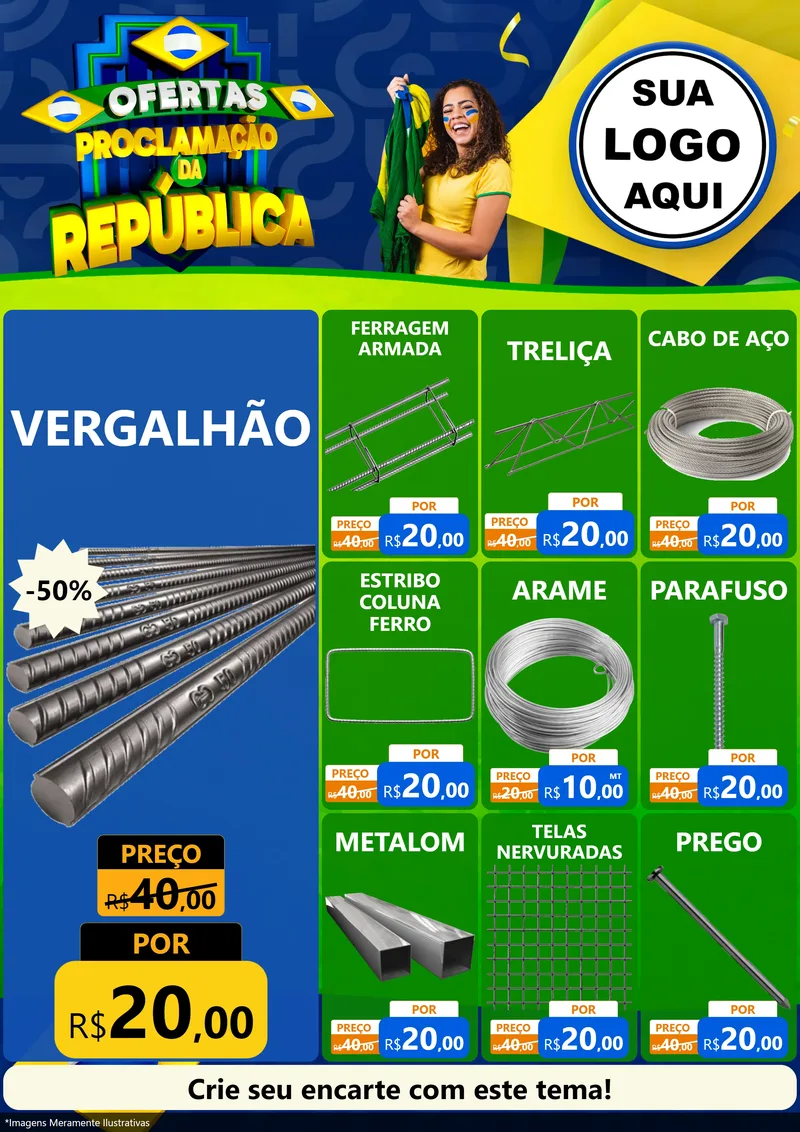 Modelo de Encarte para Encarte A4 Vertical com o tema Ofertas Proclamação da República para Ferragens