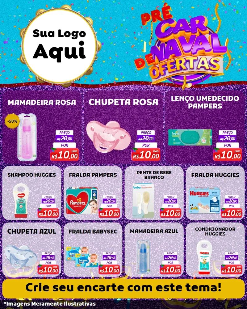 Modelo de Rede Social para Feed Instagram com o tema Pré Carnaval de Ofertas para Bebês