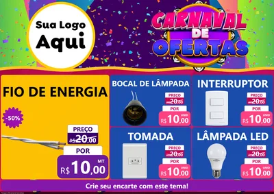 Modelo de Encarte para Encarte A4 Horizontal com o tema Carnaval de Ofertas para Materiais Elétricos