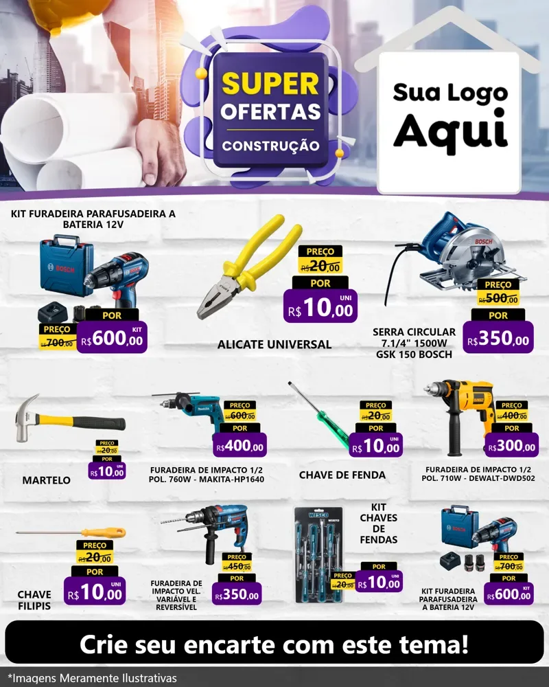 Modelo de Rede Social para Feed Instagram com o tema Super Ofertas - Construção para Maquinas e Ferramentas